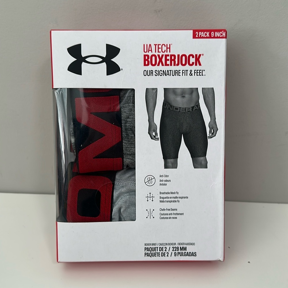 New Under Armour UA Tech 9" Boxerjock Boxer Briefs 2-Pack Men's Size XS